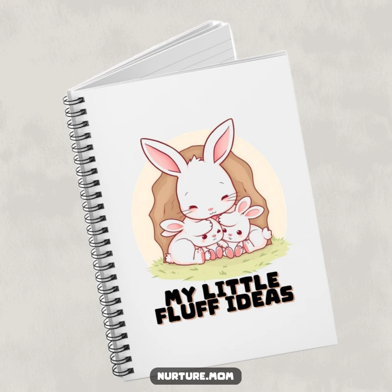 Funny Mother Rabbit Notebook: Cute journal with a mother rabbit tucking her babies into a burrow, ideal for notes.