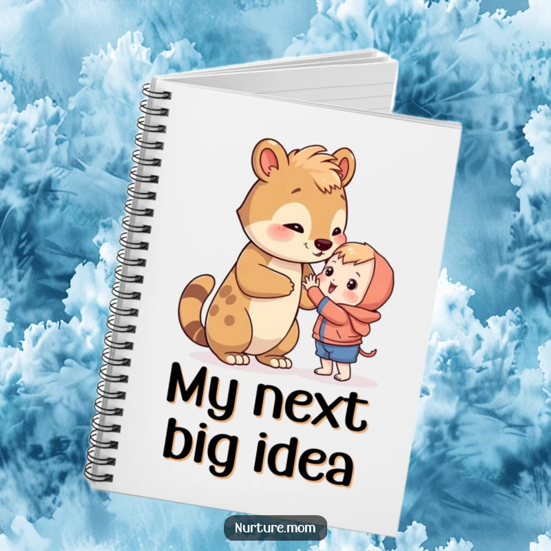 Funny animal teaching a small creature to reach, captured in a cute and humorous notebook.