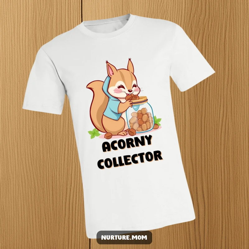 Funny Kawaii Squirrel Mom T-Shirt: Adorable squirrel mom gathering nuts and storing them, a humorous and cute design.