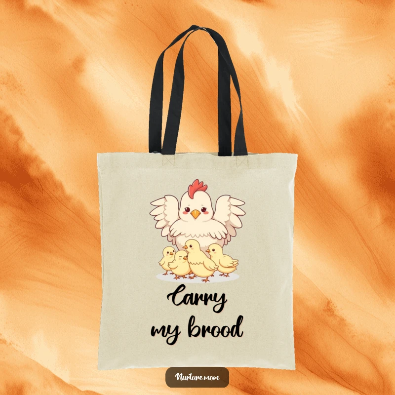 Funny Protective Hen Tote Bag: Cute hen shielding her chicks, perfect for carrying groceries and daily items.