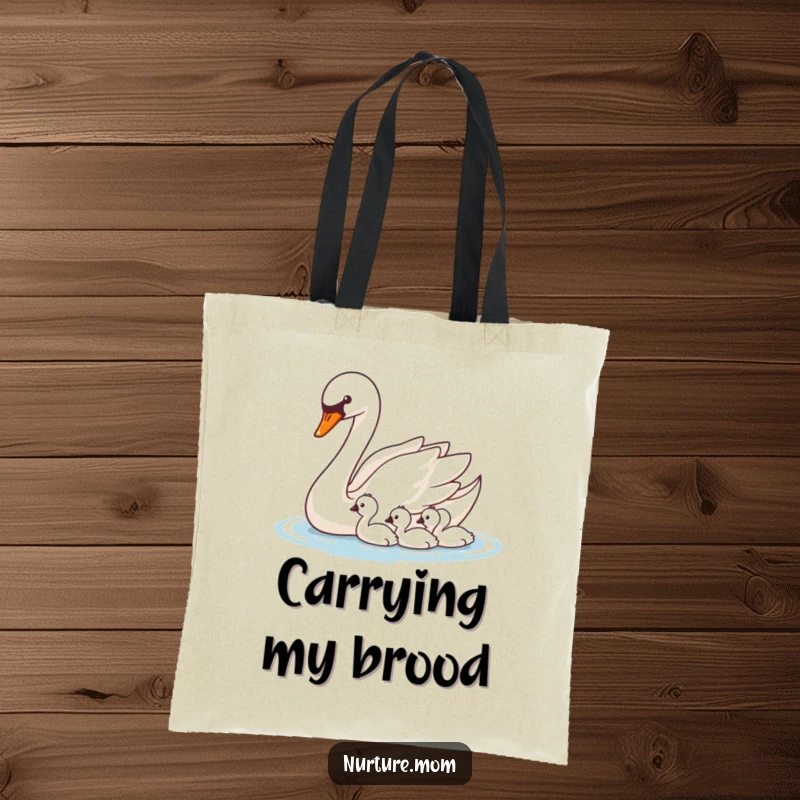 Funny Swan Tote Bag: Elegant mother swan gliding with her cygnets, perfect for carrying daily necessities.