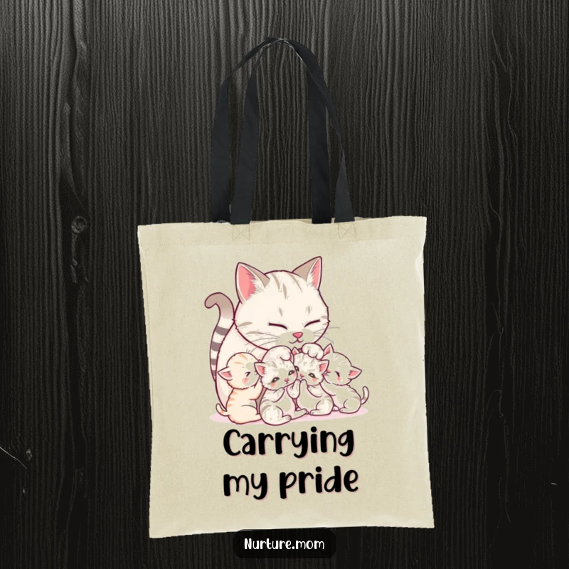 Funny Mother Cat Tote Bag: Cute mother cat grooming her playful kittens, perfect for everyday use.