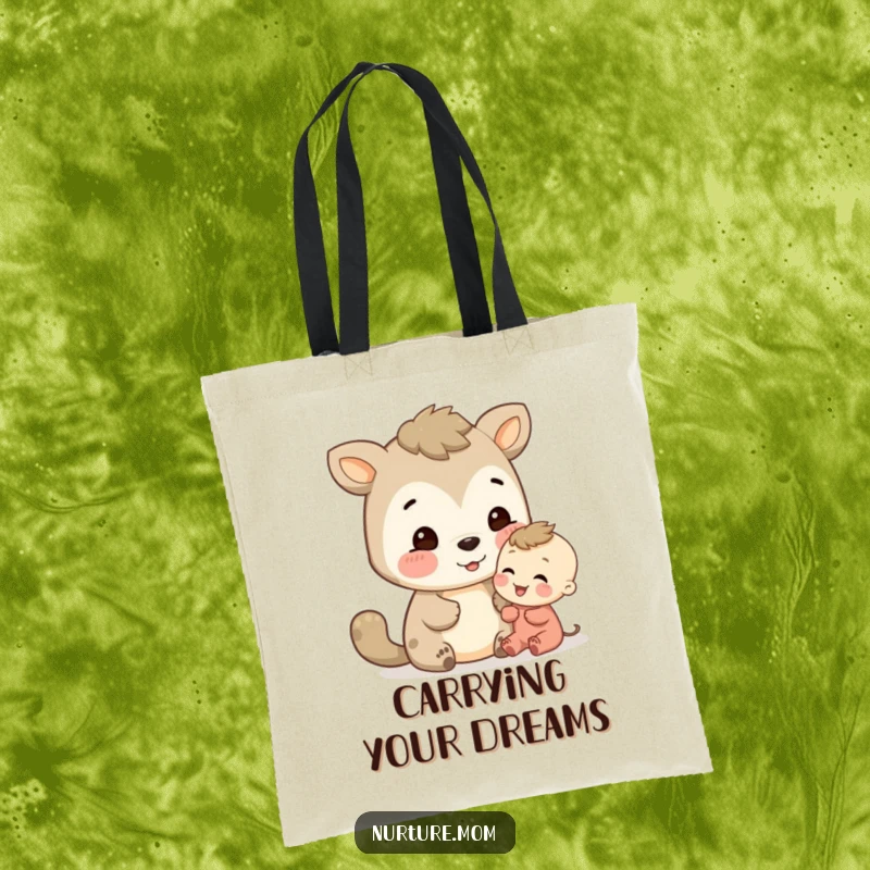 Funny animal shares an encouraging look with a little one, symbolizing support on a tote bag.