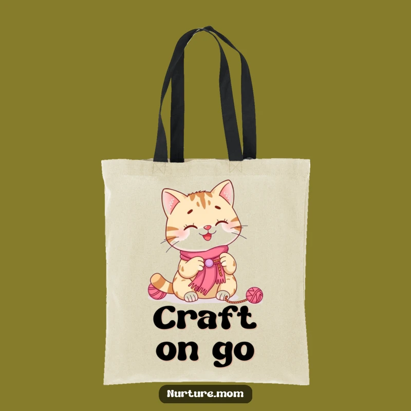 Funny Cat Knitting Tote Bag: Smiling Kitty Scarf Bag, Crafty Funny Gift