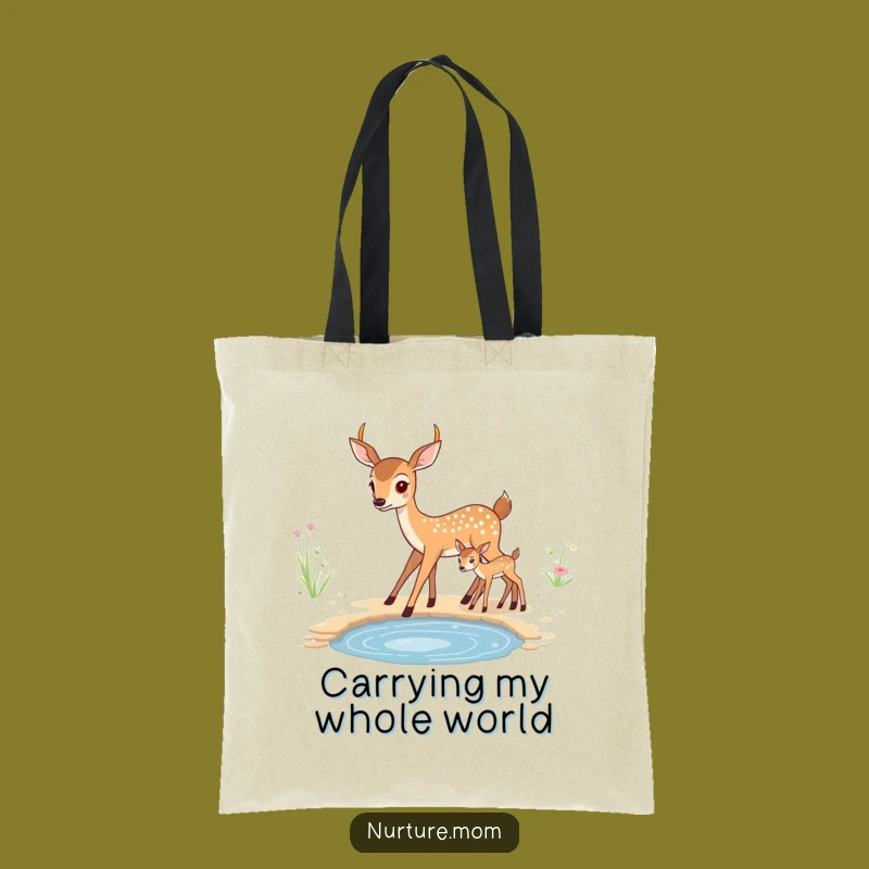 Funny Kawaii Mother Deer Tote Bag - Cute Fawn Carryall Gift