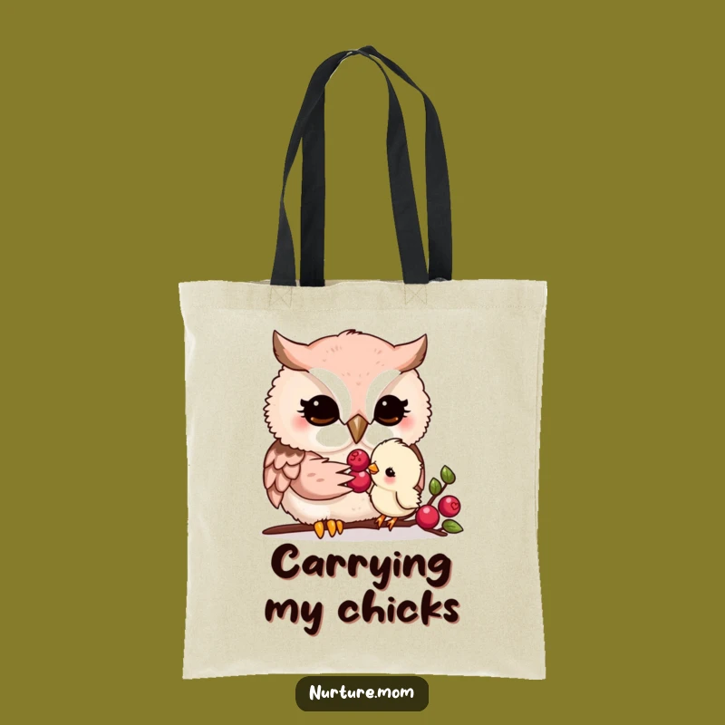Funny Kawaii Owl Mom Tote Bag: Sweet Chick Feeding Carryall