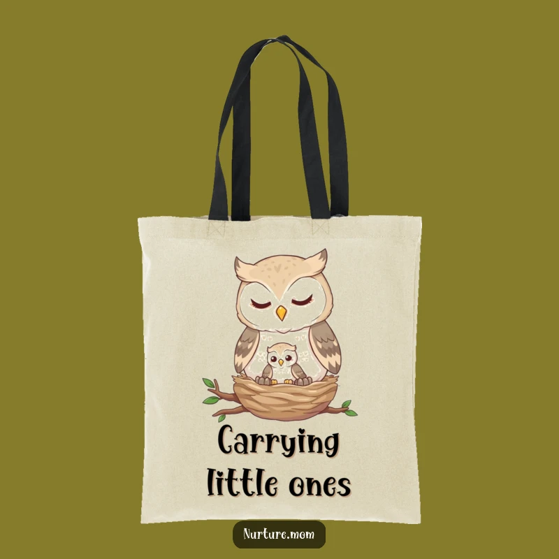Funny Owl Nest Tote Bag: Gentle Feeding Scene, Nature Funny Gift